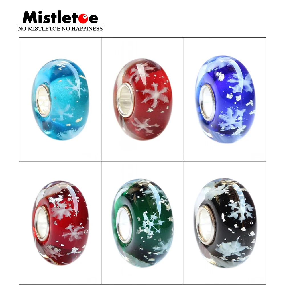 

925 Sterling Silver Large Hole Colorful 3D Snowflake Murano Glass European Charm Beads Fit European & Toll Bracelet Jewelry