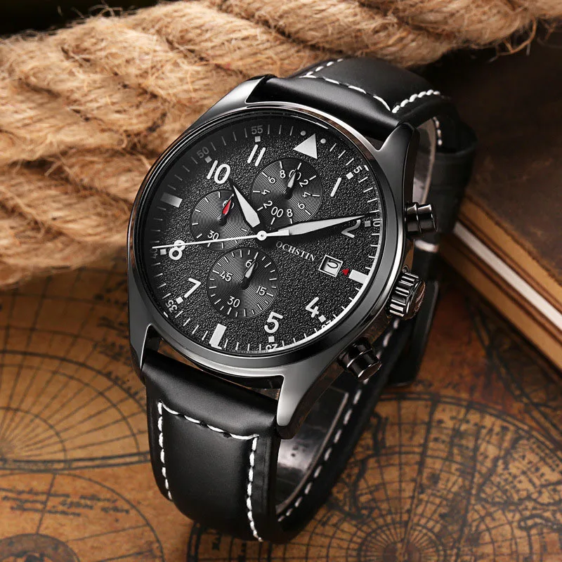 

Multi-function men's watch popular quartz watch business casual leather men's sports watch
