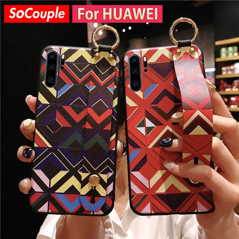 

SoCouple Retro Grid Pattern Wrist Strap Case For Honor 10 Nova 3 3i 3e 2s 4e Mate 10 20 Pro P20 P30 Pro Soft TPU Phone Case