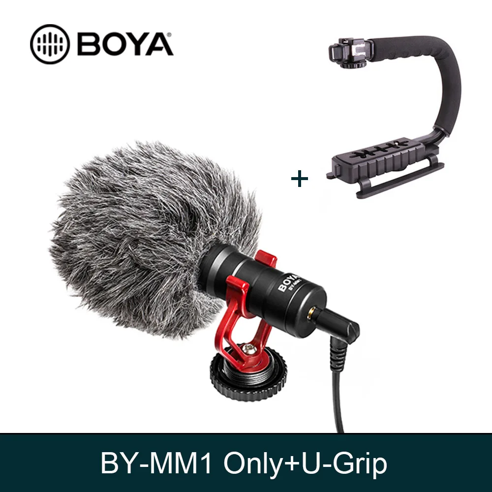 BOYA BY-MM1 кардиоидный микрофон для смартфона DJI Osmo Nikon Canon DSLR Youtube Vlogging запись 3,5 мм аудио кабель - Цвет: with U Grip