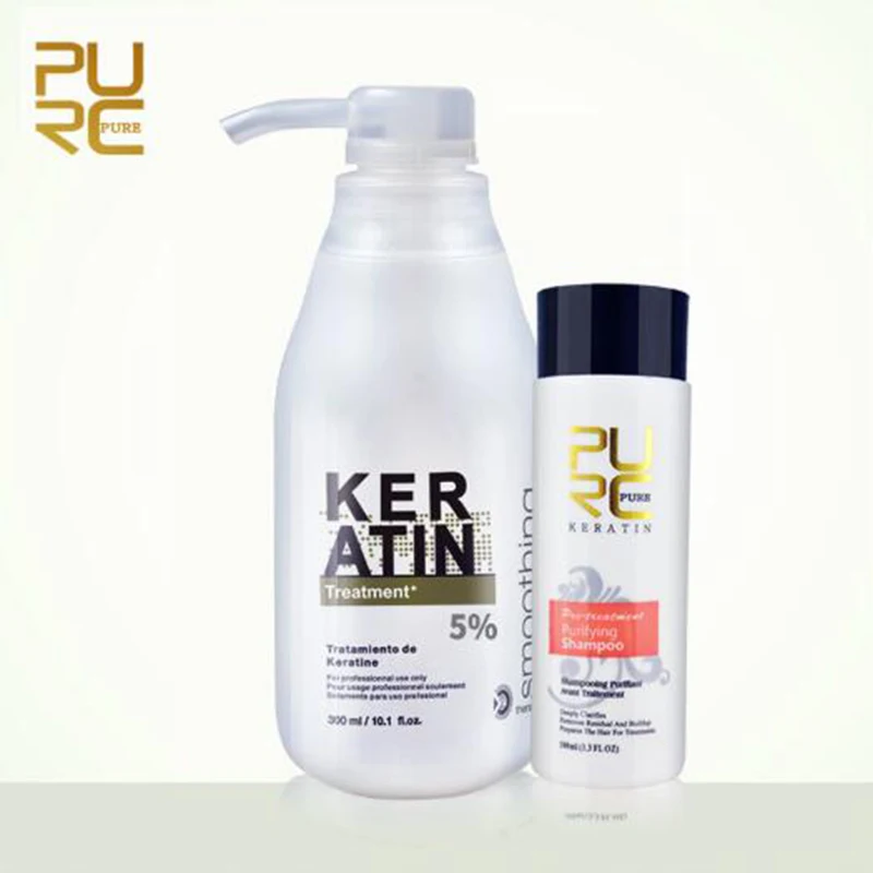 

2-piece PURC 5% Brazilian Keratin Care 300 ml, 100 ml Purifying Shampoo Oil Repairing Injured Hair Care Products Set
