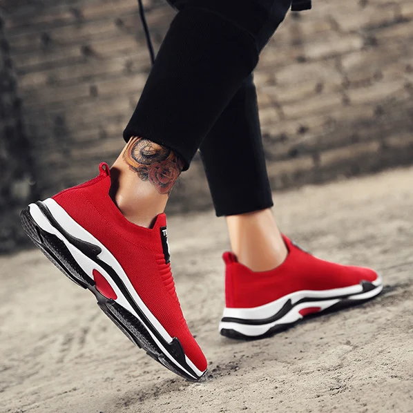 

Summer men's of the sport net cloth flying woven sports shoes solid color