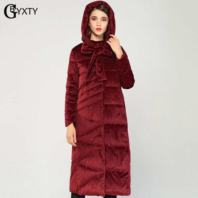 GBYXTY manteau hiver женское элегантное бархатное пуховое пальто с воротником бабочкой