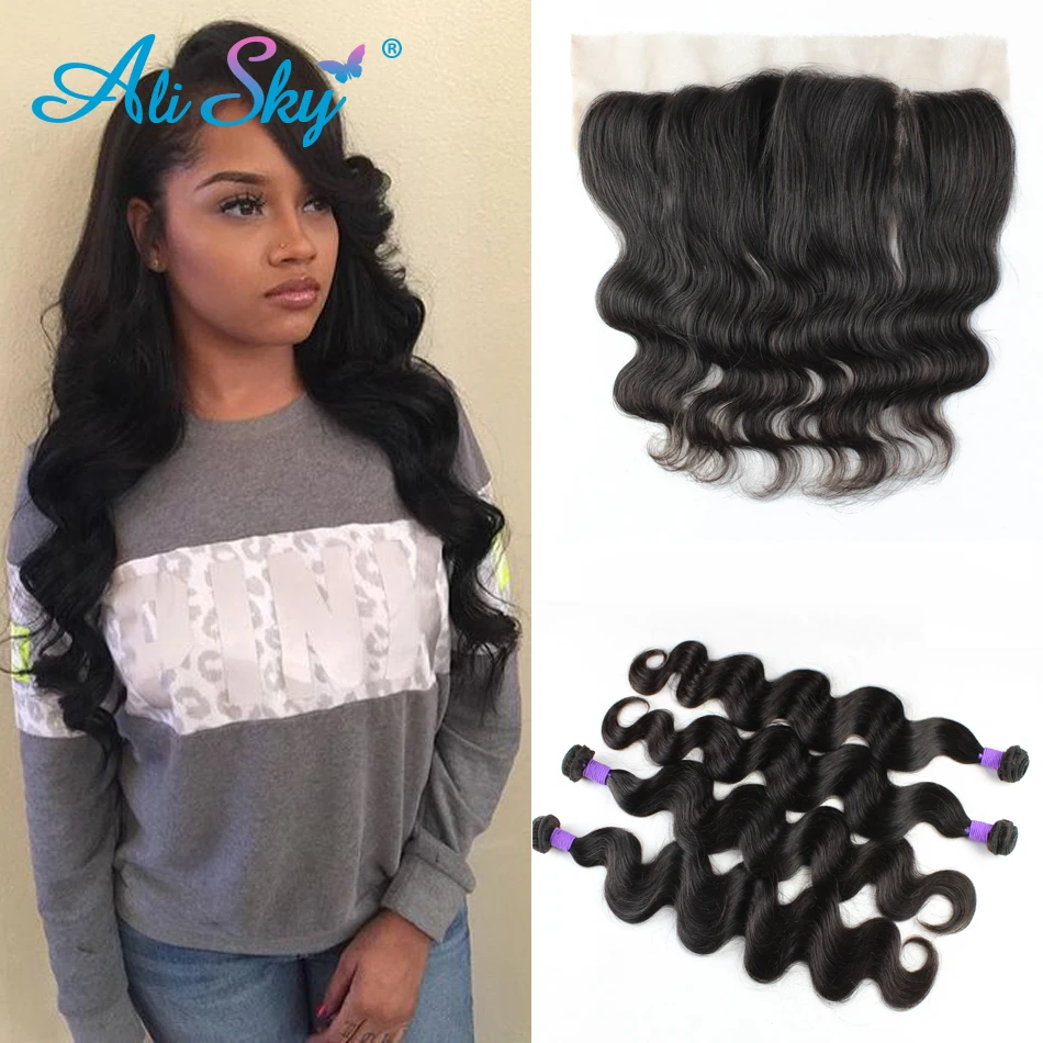 

sky Virgin Hair Bundles Brazilian body wave 4 bundles with Brazilian Lace Frontal Closure Brazilian virgin hair body wave