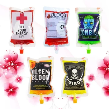 

3pcs Reusable Iv Blood Bags Halloween Party Haunted House Drink Container Decoration