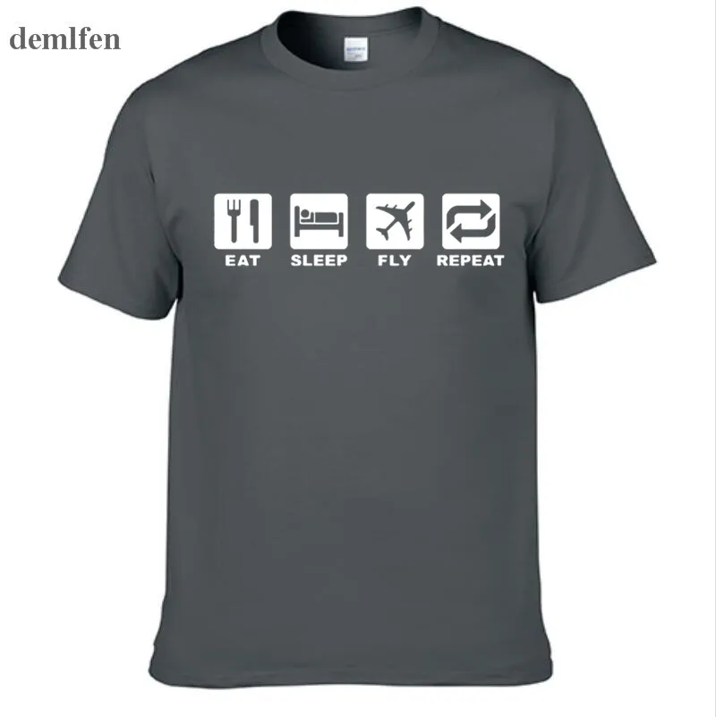 

Fashion Print Pilot Aviation Flying T Shirt Eat Sleep Fly Repeat Funny Cotton O Neck Shirts Hip Hop Men Women Tops Tees