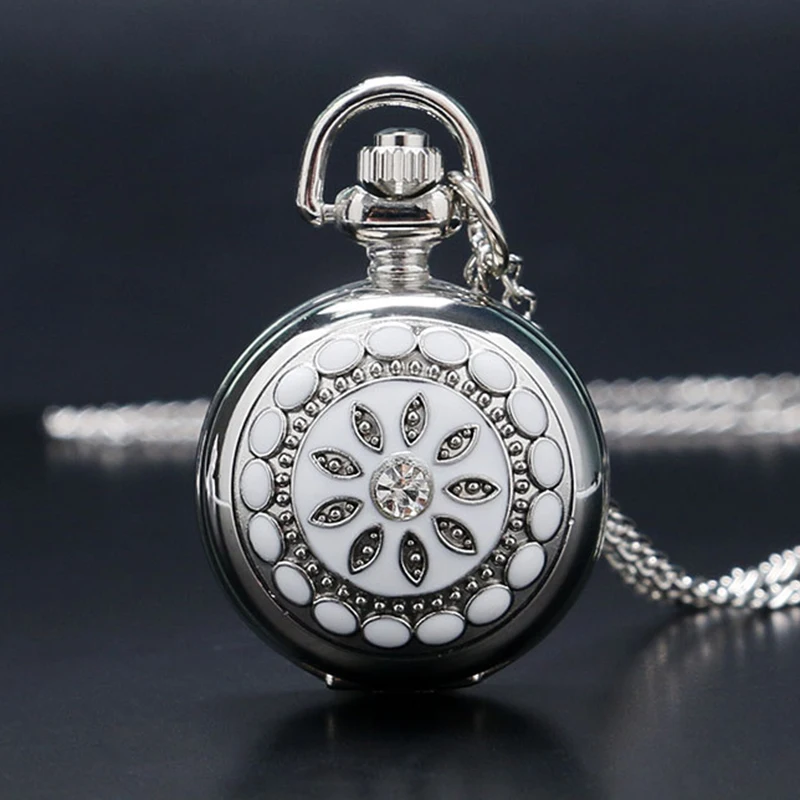 Современная мода Серебряный Хрустальный цветок кварцевые карманные часы Цепочки и ожерелья подвеска Для женщин леди для девочек подарок