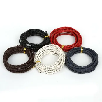 

100% Real Round Genuine Leather Braided Cord Rope String Beading Thread DIY Necklace Bracelet For Jewelry Making 4mm 2 meter