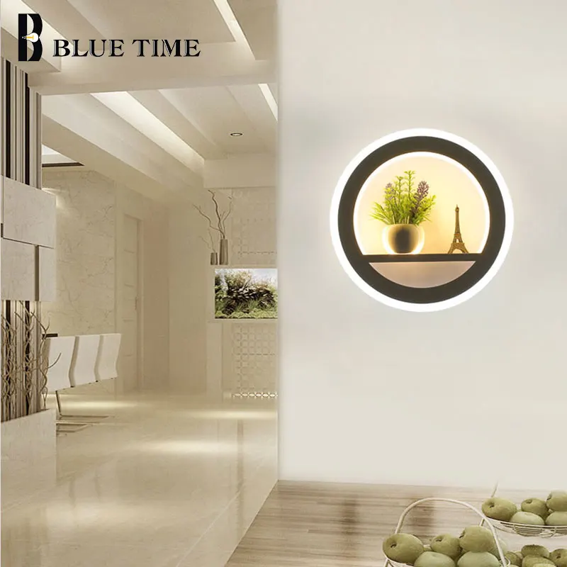 

White Ring Modern LED Wall Lamps For Living Room Dining Room Bedroom Study Room Tower&Plant Home LED Wall Lights AC 220V 110V