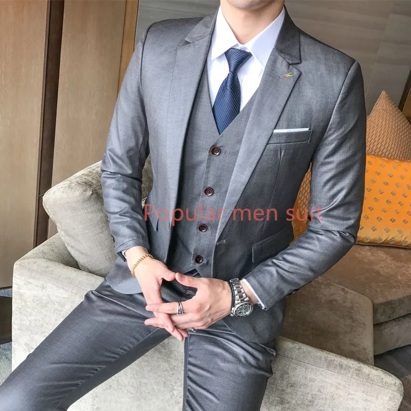 

3 Pieces Sets Jacket Pants Vest Mens Suits Formal Men Suit Slim Fit Wedding Suits Groom Tuxedos Blazers Coat Trousers Waistcoat