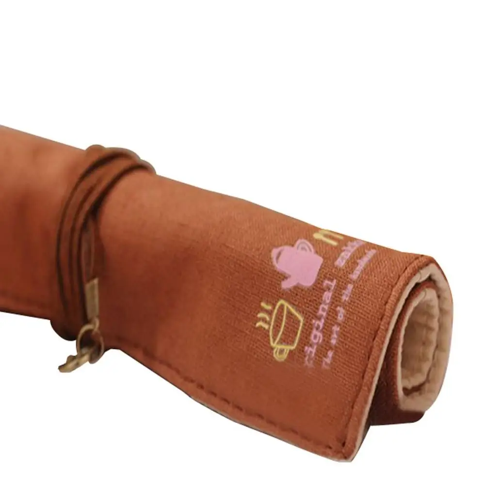 Рождественская модная Холщовая Сумка рулон ручки кисти макияж Чехол сумка для карандашей пакет держатель - Цвет: Шоколад