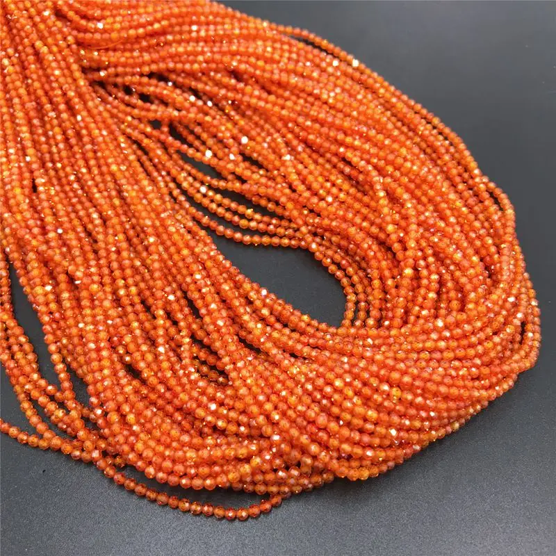 Натуральный оранжевый циркон бусины Мода 2 мм круглый граненый свободно Прикрепленный драгоценный камень бусины для самостоятельного изготовления ювелирных изделий браслет ожерелье
