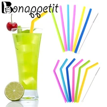 7 шт многоразовые, для питья соломенные изгиб/прямые силиконовые соломинки вечерние посуда для дома и гостиной кухонные аксессуары с чистящей щеткой
