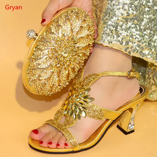 

Gryan high quality Italian Shoe with Matching Bags for Wedding Italy Woman Shoes and Bags Set Decorated with Rhinestones H3-9