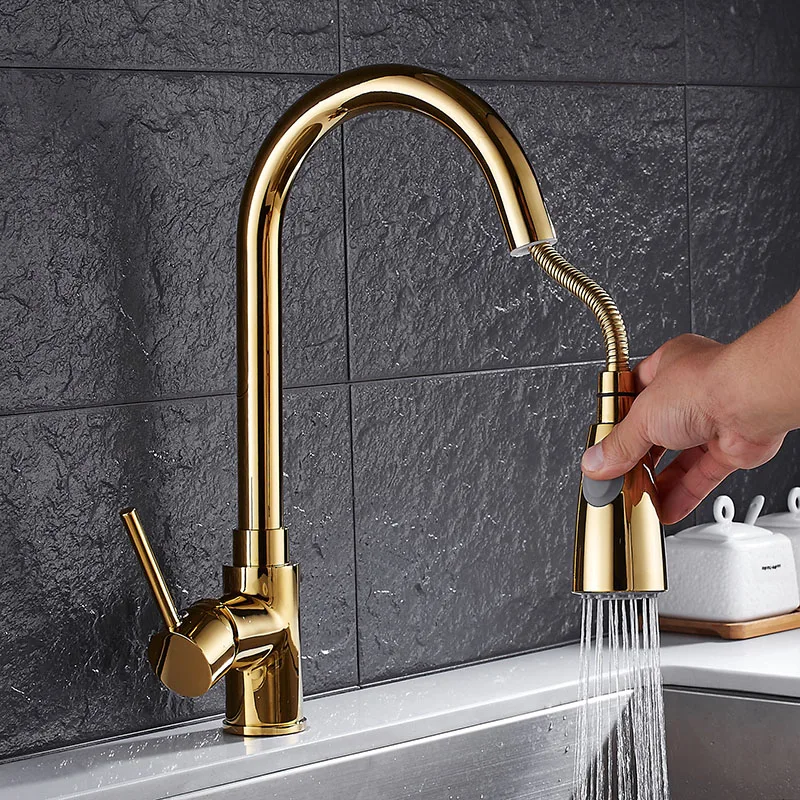  Newly Arrived Pull Out Kitchen Faucet Gold/Chrome/nickel/black Sink Mixer Tap 360 degree rotation k - 32852460652