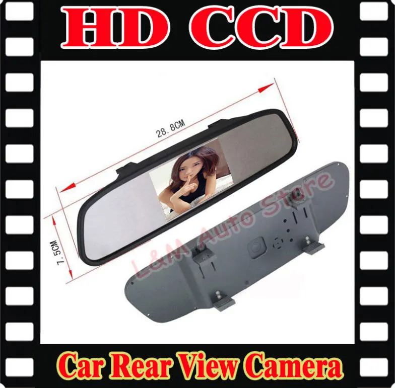 Автомобиль HD видео автопарк Мониторы, LED Ночное видение Реверсивный CCD заднего вида Камера с 4.3 дюймов автомобиля Зеркало заднего вида Мониторы
