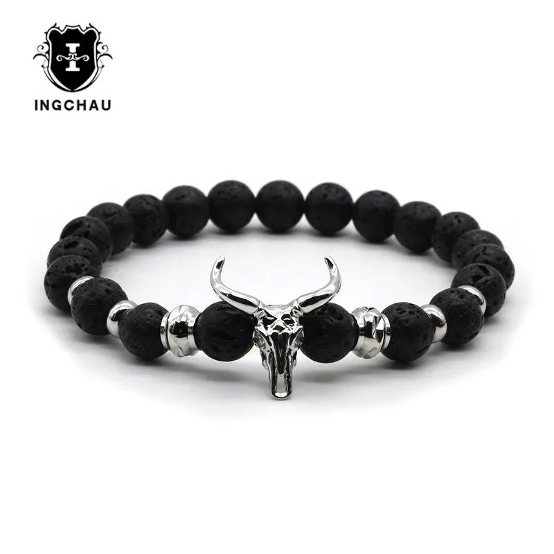 

Fashion Quality Gold-Color Goat Animal Bracelet Men Lava Stone Bracelet For Men Jewelry Pulseiras GO-1