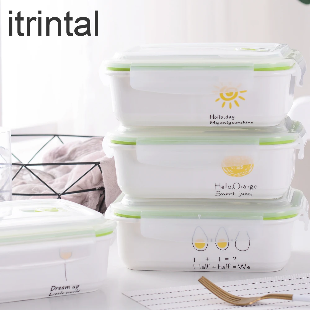 Tanie Itrintal ceramiczny pojemnik na Lunch Bento Box dla dzieci z podgrzewaną wodą kuchnia pojemniki na żywność z przegródkami pudełko do przechowywania