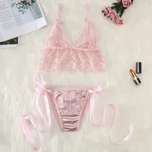 Милый розовый комплект из двух предметов, новое женское сексуальное белье, кружевные стринги, стринги, нижнее белье, комплект с бюстгальтером, ночная одежда для сна для женщин