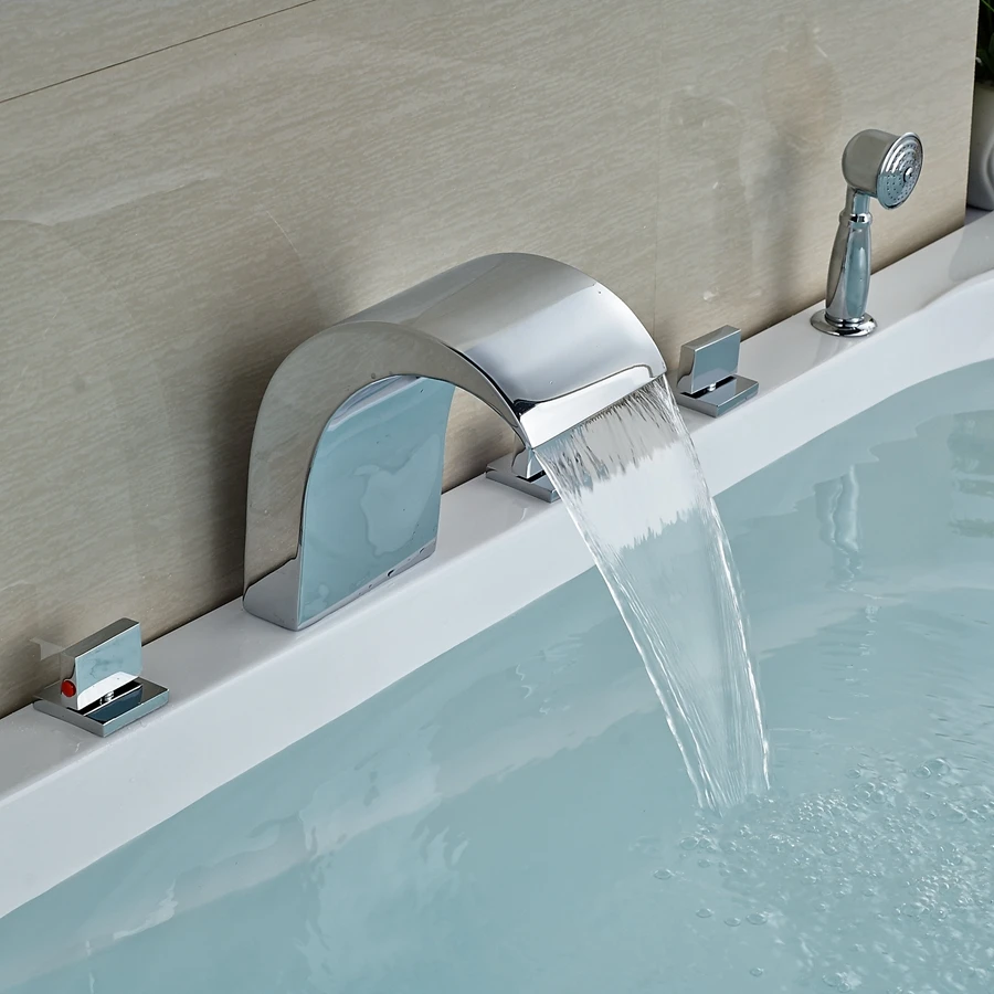 Wholesale And Retail Promotion Widespread Chrome Brass Waterfall Bathroom Tub Faucet W/ Hand Sprayer Mixer Wholesale And Retail Promotion Widespread Chrome Brass Waterfall Bathroom Tub Faucet W/ Hand Sprayer Mixer