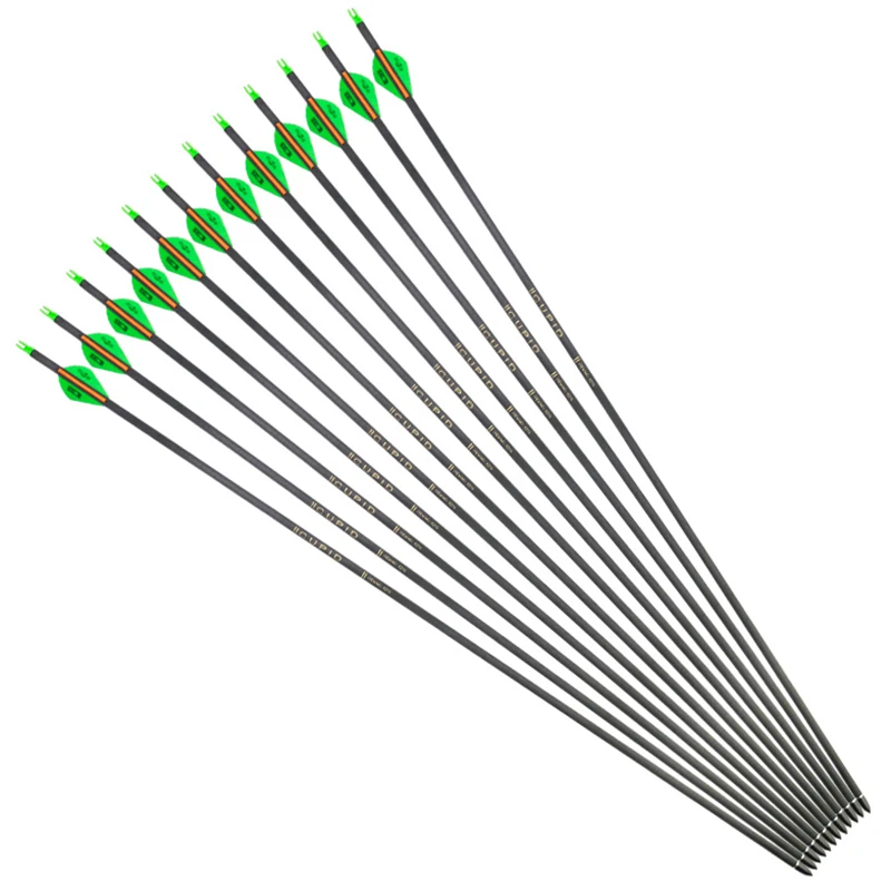 

32" Carbon Arrow Spine 300 7.6mm OD Pure Carbon Arrows with Replace Arrow Point Fit Recurve Bow Hunting Practice Quiver