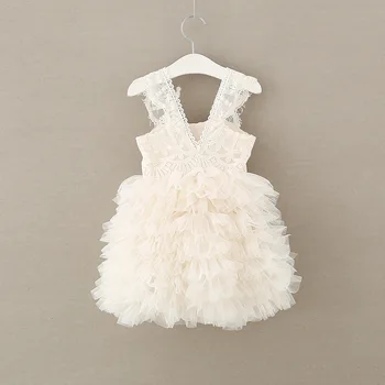 

2018 Puffy Girls Layered Dress Lace Shoulder Girls Party Dresses Wedding New Year Birthday Clothes Dancing Tutu Dress Wholesale