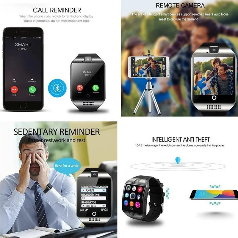 Bluetooth Смарт-часы для мужчин Q18 с камерой Facebook Whatsapp Twitter Синхронизация SMS Smartwatch поддержка SIM TF карты для IOS Android