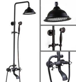 

Wall Mounted Black Oil Brass 8.2" Rain Bathroom Shower Faucet Set Bath Tub Mixer Tap with Hand Shower Chg103