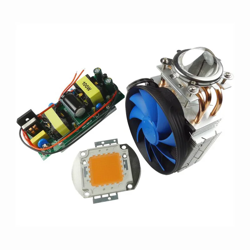 

100W Plant Grow LED Light 380-840nm Full Spectrum+Constant Current LED Driver+Heat Sink 3 copper pipe+Fan+44mm lens kits
