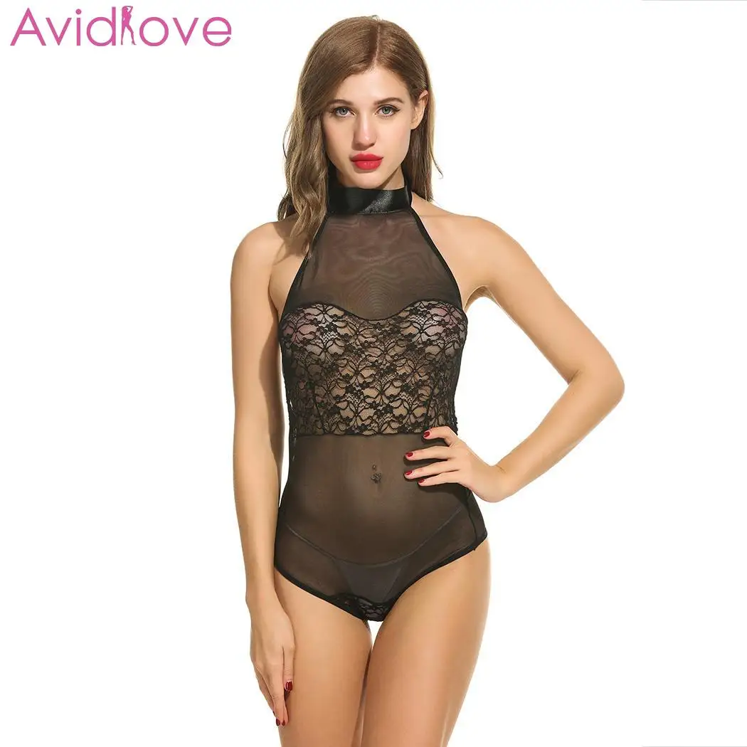 

Avidlove Women Bodystocking One Piece Sexy Lingerie Underwear Bodysuit Nightwear Patchwork Teddies Backless Lace Halter Sheer