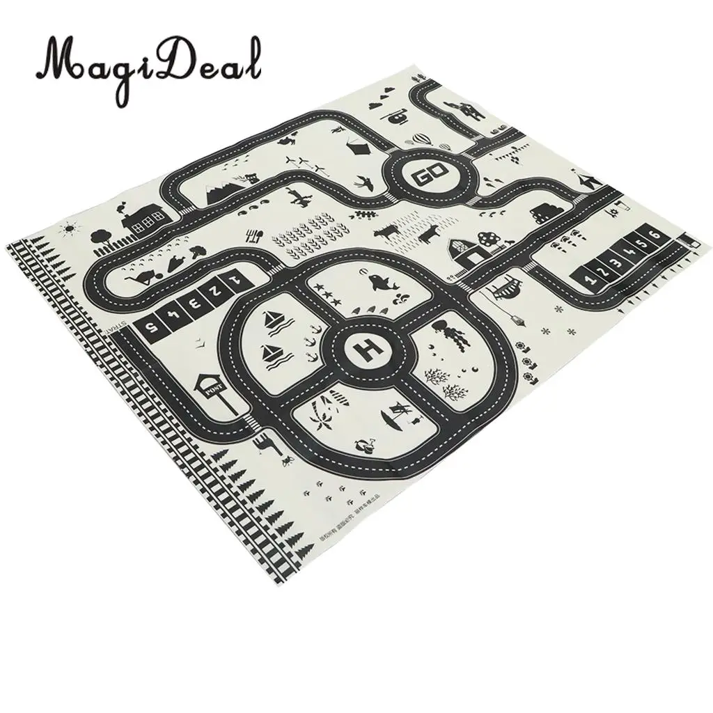 Kids Rug/ Play Mat with City Traffic Roads Map for Cars  Train Game Toy Children Play Carpet Boy Girl Nursery Playroom Play Mat	
