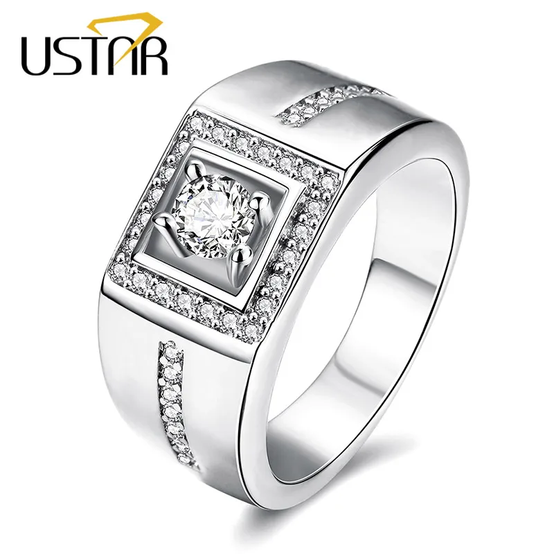 ustar white gold color square wedding rings for men jewelry 5mm zirconia crystals finger mens ring - Square Wedding Rings ustar white gold color square wedding rings for men jewelry 5mm zirconia crystals finger mens ring - Square Wedding Rings