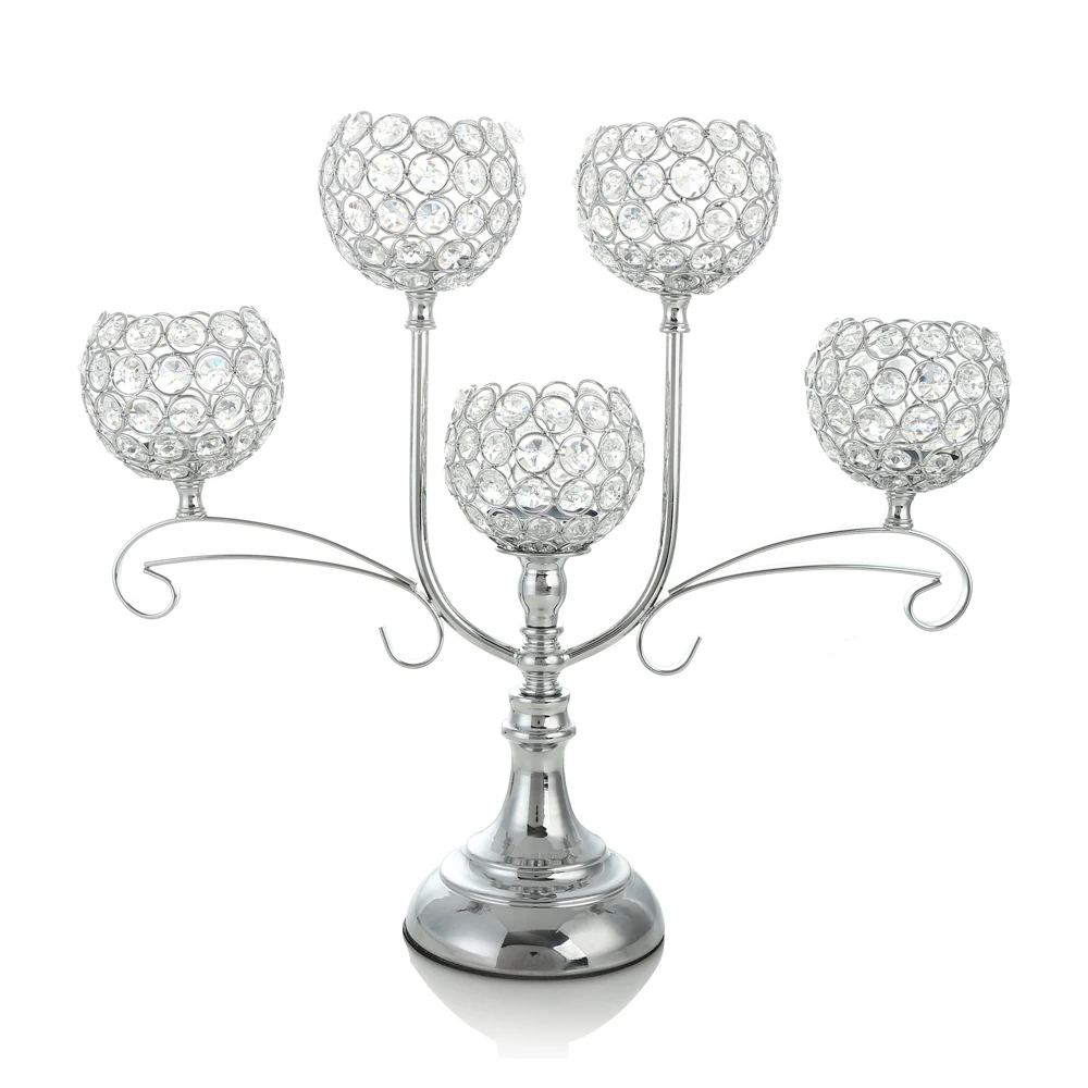 5 Head Glass Candle Holders Candelabra Crystal for Mother's Day Stand