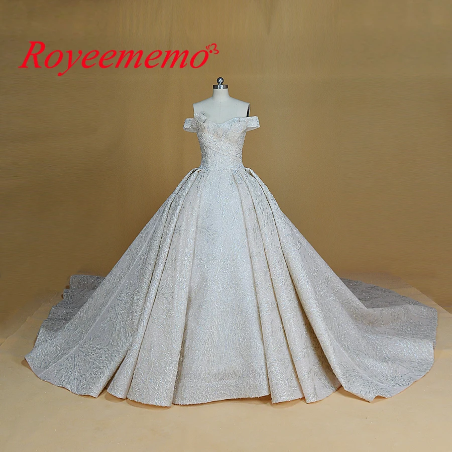 

2019 new luxury design ball gown full beading Royal train wedding dress glitter wedding gown factory made bridal dress