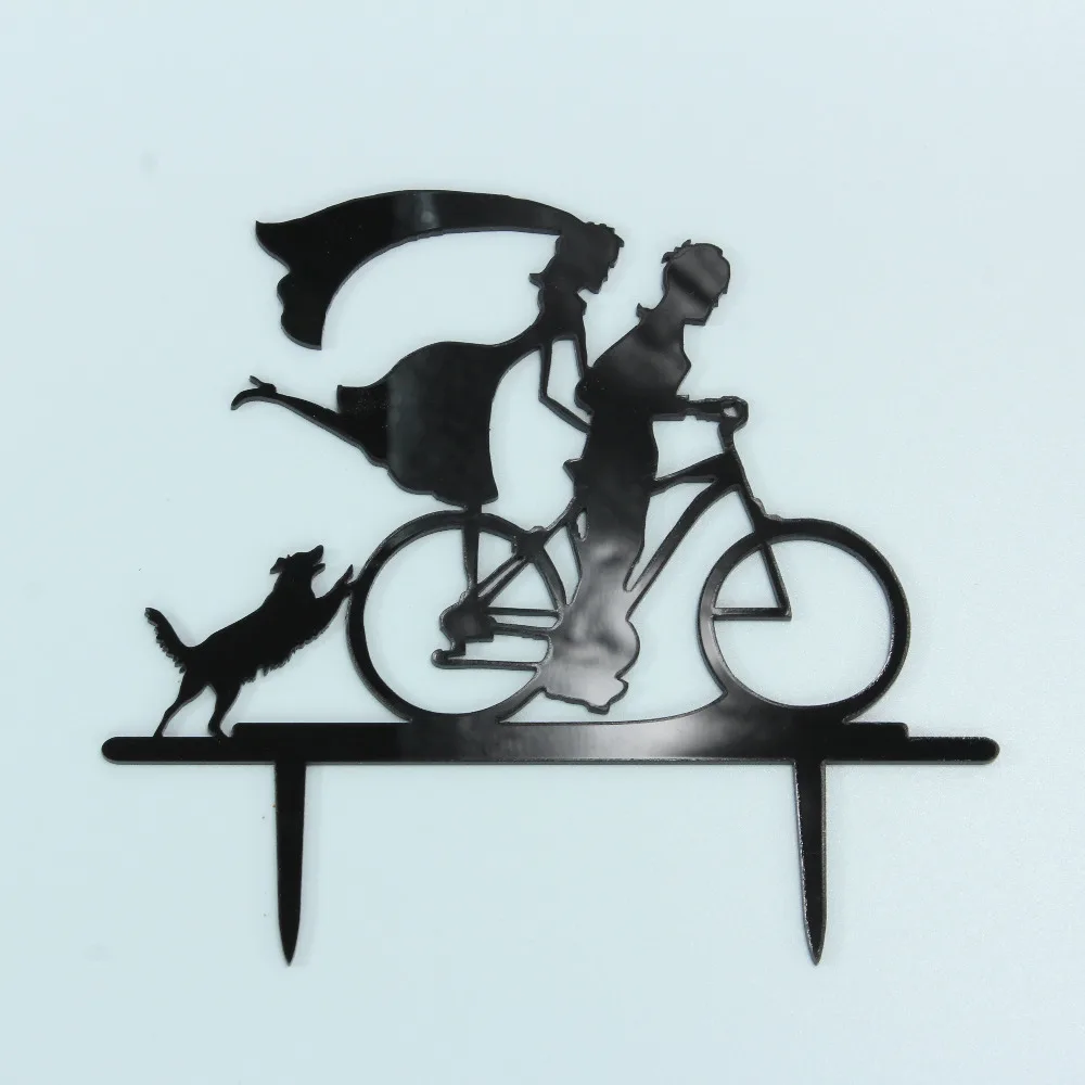

Younger Lover Biking with Dog Pattern Cake Topper for Engagement Wedding Decoration Acrylic Cake Toppers Party Keepsake