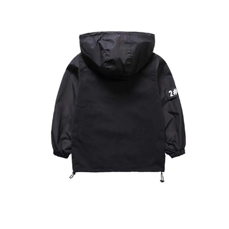 BINIDUCKLING/куртка для мальчиков с двойной молнией; уникальный дизайн; черные осенне-зимние куртки для детей; ветровка с капюшоном; детские пальто