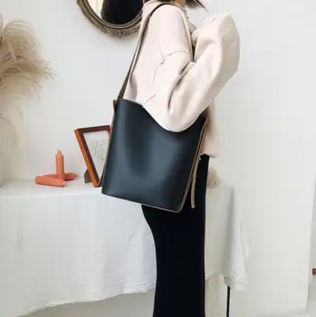 

Fashion pu leather women's bucket bag female large capacity bag girl casual shoulder vintage messenger bag w-jiu92