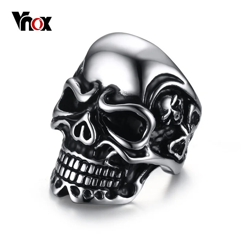 

Vnox Punk Skull Ring for Men Casting Stainless Steel Silver Color Hip hop Rocky Male Jewelry Skeleton Alliance