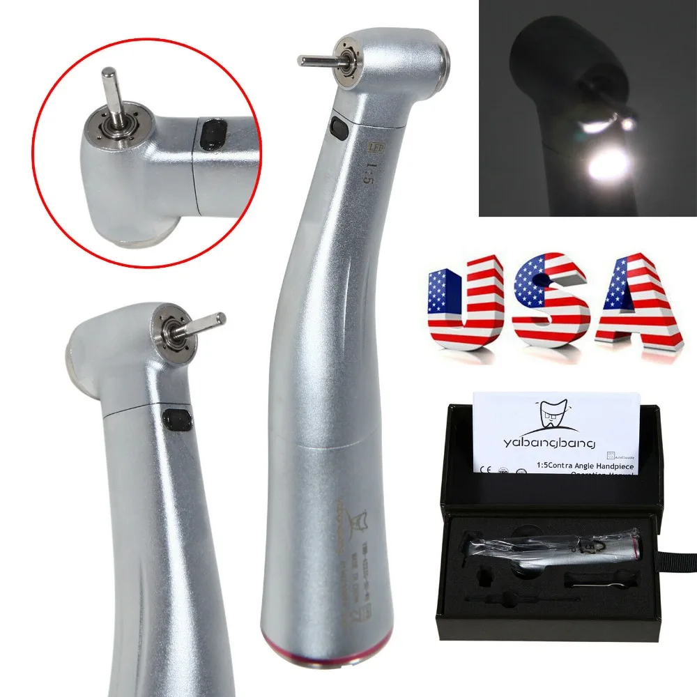  Dental 1:5 Electric Fiber Optic Led Contra Angle Handpiece Red Ring Fit Kavo NSK Turbine - 33019775025
