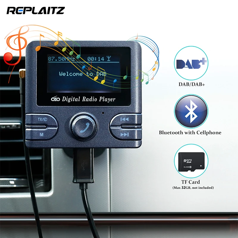 

CAR DAB/DAB+ Radio Receiver FM Transmitter Bluetooth V4.2 Handsfree Car Digital Radio DAB Player AUX Output TF Card Player