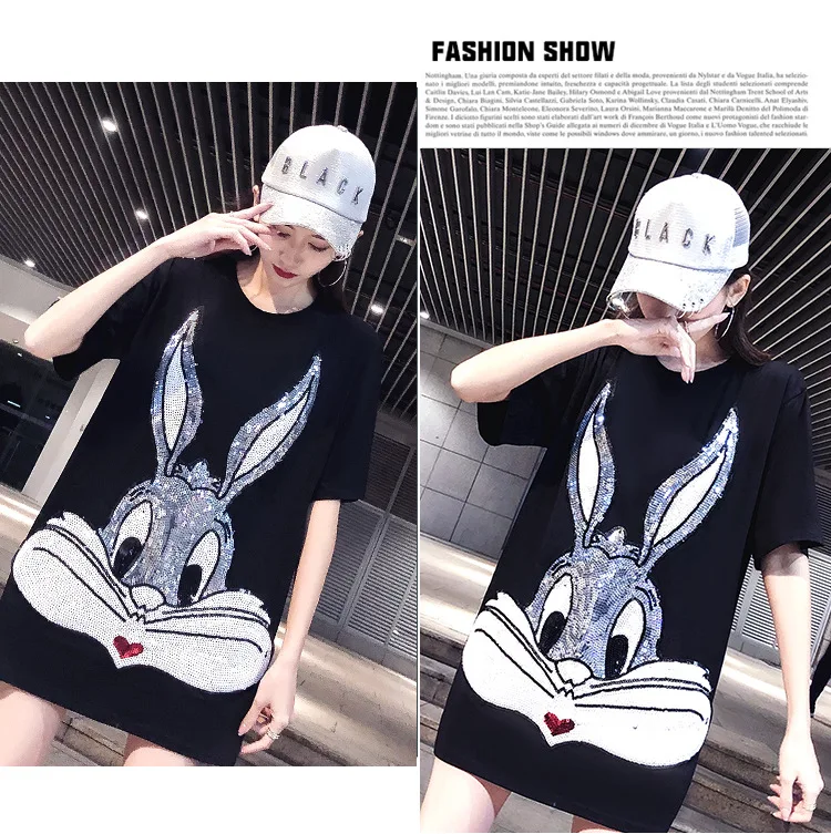 Харадзюку женские рубашки Bugs Bunny Sequin уличная хлопковая Высококачественная Корейская одежда повседневные длинные женские рубашки
