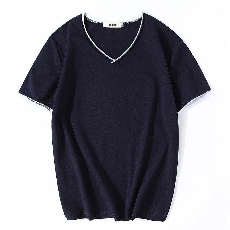 

TFETTERS 2019 Summer Business Casual Men T-shirt New Fashion Short Sleeve T-shirt Men Solid V-Neck Slim Cotton Tops Clothing