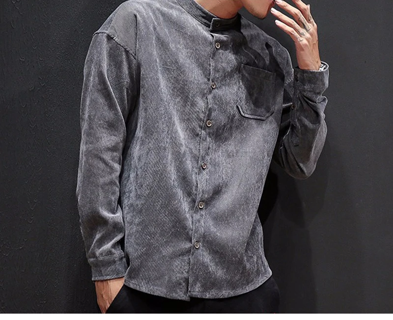 Винтаж блузка Для мужчин Slim Fit Corduroy Shirt хипстерская уличная одежда человек рубашки платье с открытыми плечами большой размер Повседневное