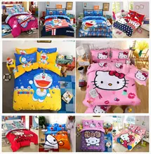 Bedding Set Cartoon Hello Kit cat Doraemon 4pcs 3pcs Duvet Cover Sets Soft Polyester Bed Linen