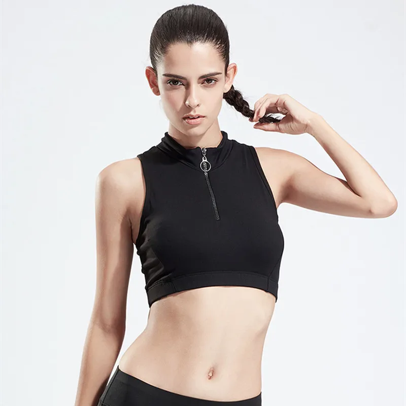 KARYZON Sports Bra Women Zipper Stand Collar Fitness Underwear for Yoga