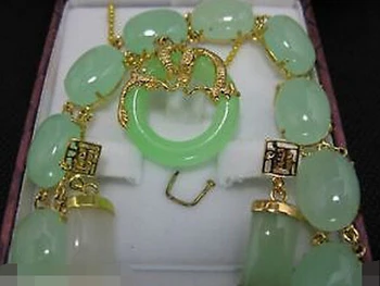 

Free shipping Charming Set Jewelry Green jade Bracelet earring pendant +Chain