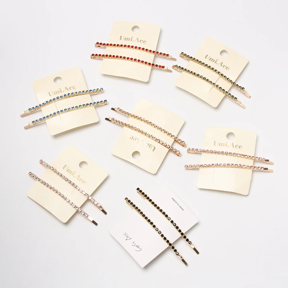 

1Pair Korea Fashion Crystal Hair Clips Solid Color Long Barrettes Hairpins Hair Accessories Women Shiny Rhinestones Hairgrip