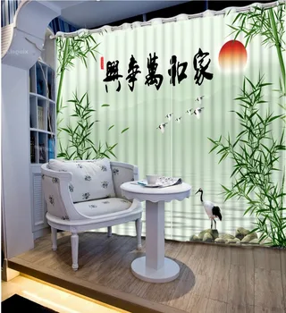 

Home Bedroom Decoration Custom Curtain 3D Curtains Bamboo Sunrise Bird Landscape Blackout Shade Window Curtains