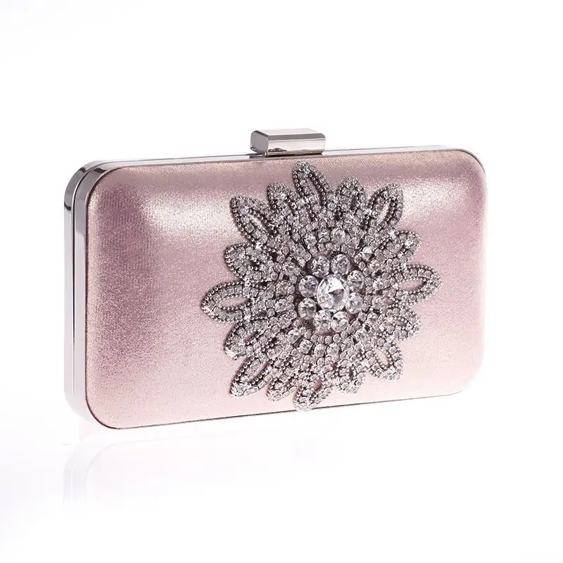

Bamboo Charm Fashion Crystal Women's Evening Clutch Floral Party Handbag Hasp Metal Chain Shoulder Bag Crossbody Messenger Flap