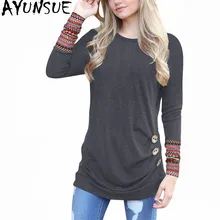 AYUNSUE модная футболка Женская Топ с длинными рукавами Осенняя Лоскутная Печать женские футболки СВОБОДНАЯ Черная Женская футболка XXL WXF568